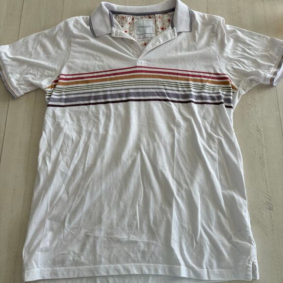 Denim & Flower White with Stripes Polo Cotton Poly Blend
size Large - Picture 2 of 6
